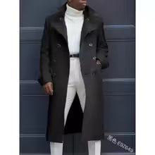 Men's beige double-breasted knee-length trench coat classic relaxed fit timeless outerwear