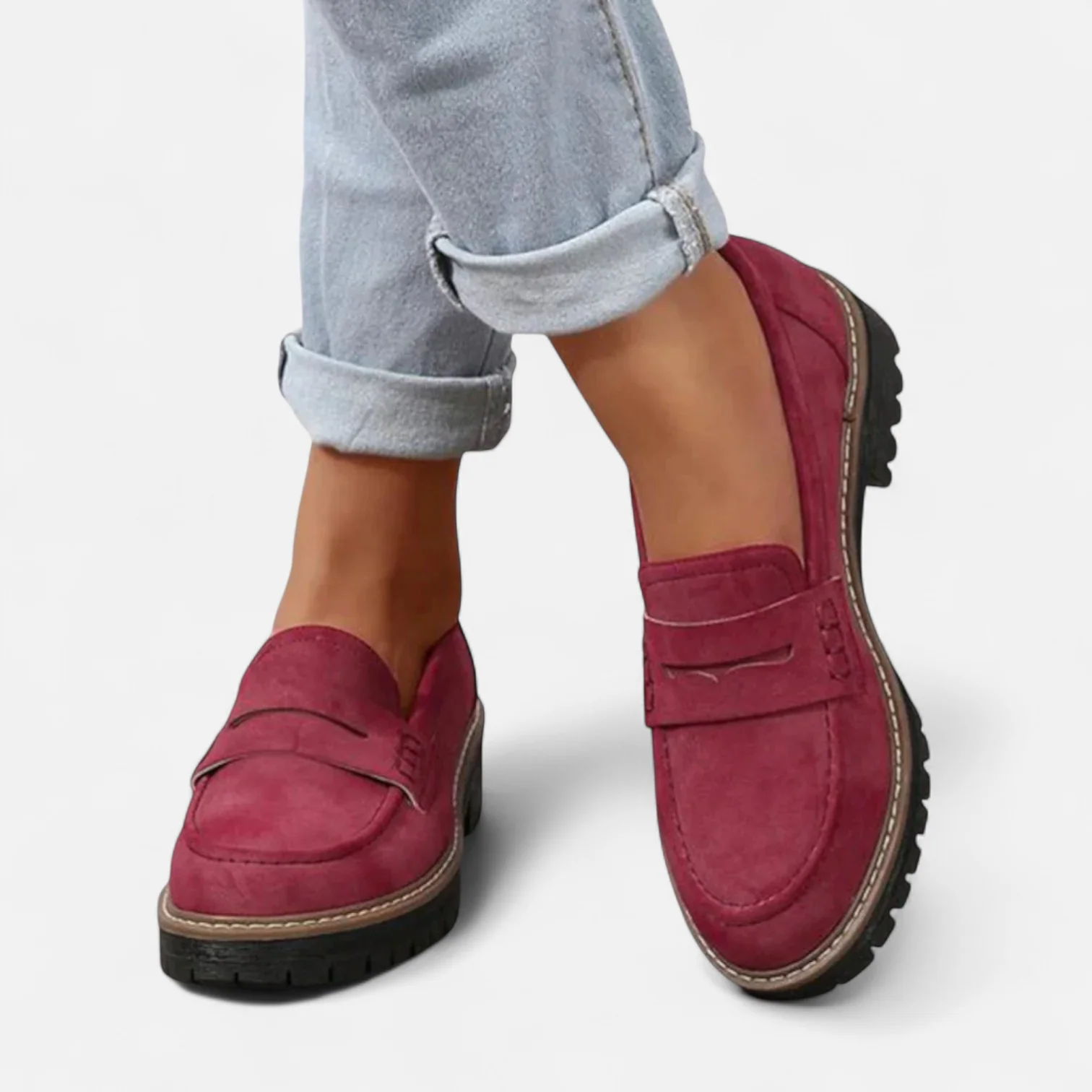 Men's chunky sole penny loafers slip-on style smooth upper lug sole for all-day comfort