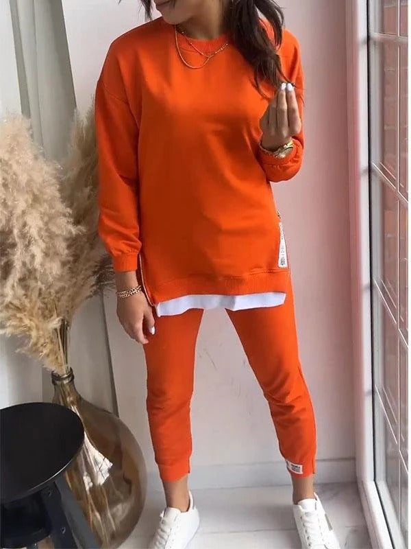 Women's cozy oversized sweatshirt and tapered joggers loungewear set cotton blend two-piece