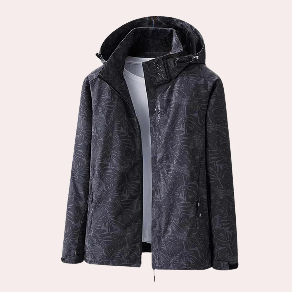 Women's lightweight straight-fit jacket with detachable hood, zipper pockets, and adjustable sleeves