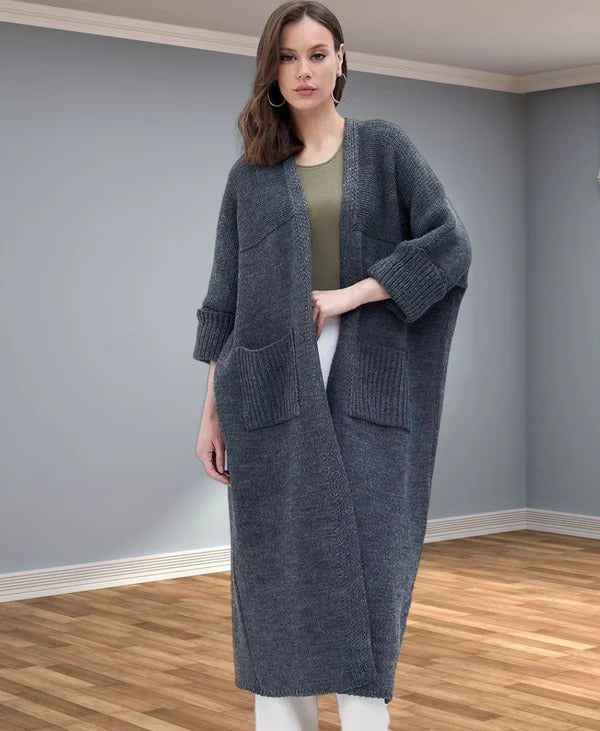 Women's oversized knit coat V-neck relaxed fit with pockets for effortless casual layering