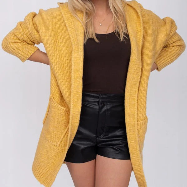 Women's oversized hooded cardigan cozy knit wool-look with pockets casual chic winter layer