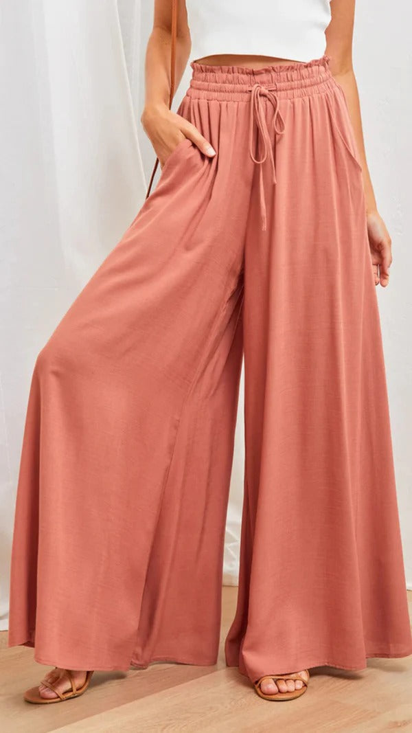 Women's maxi skirt relaxed pleated flowing cotton blend with elastic drawstring waist
