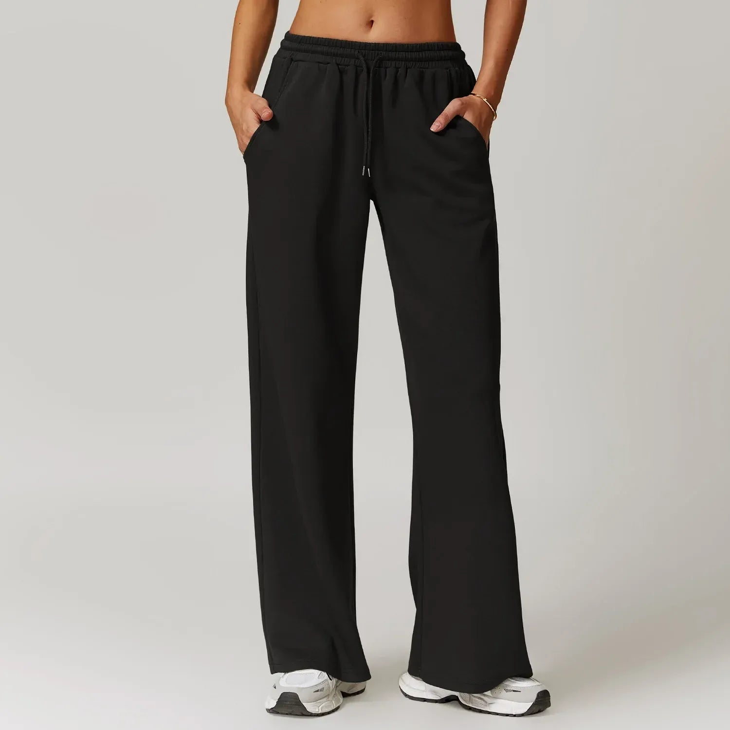 Women's wide-leg lounge pants relaxed fit soft knit fabric with drawstring waist casual style
