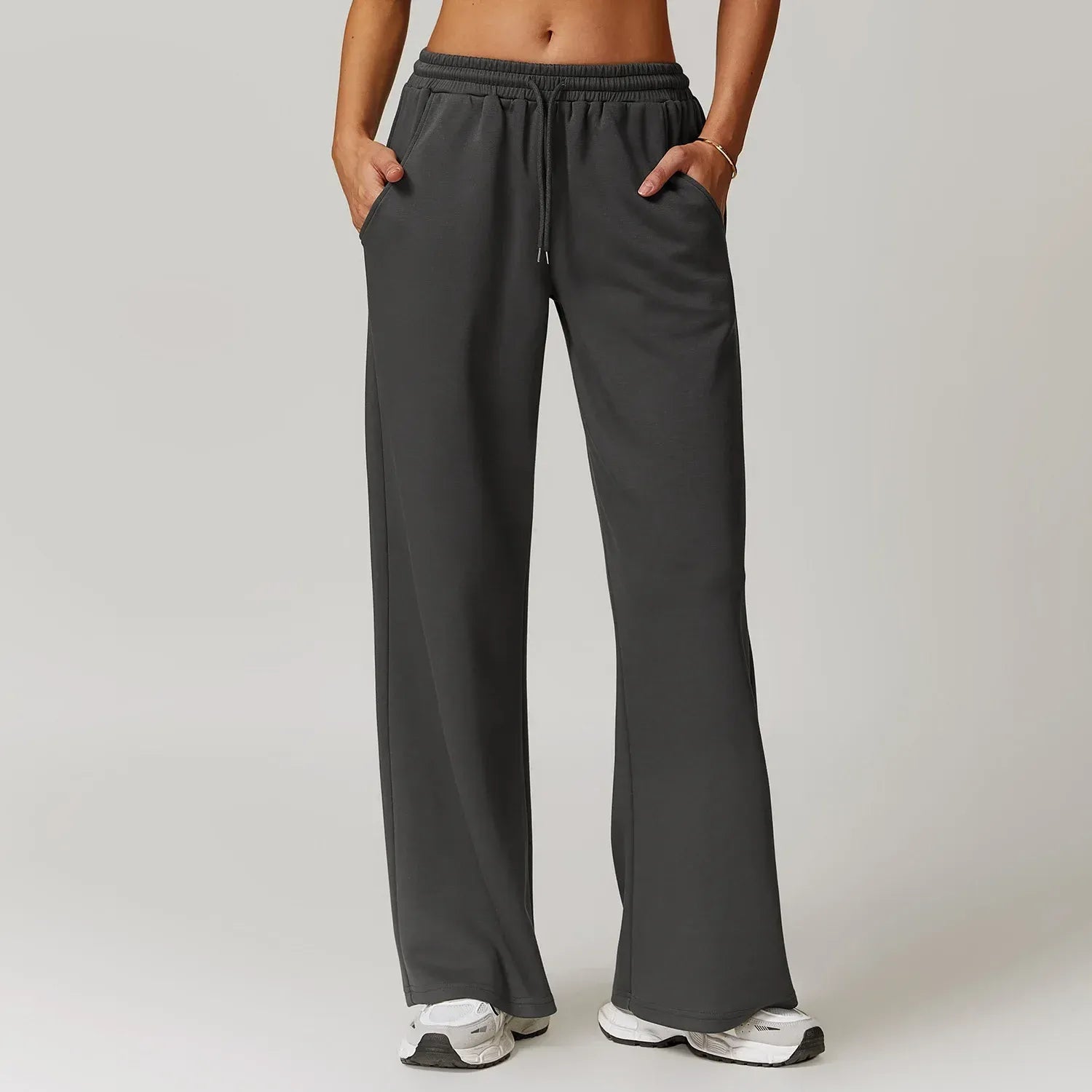 Women's wide-leg lounge pants relaxed fit soft knit fabric with drawstring waist casual comfort