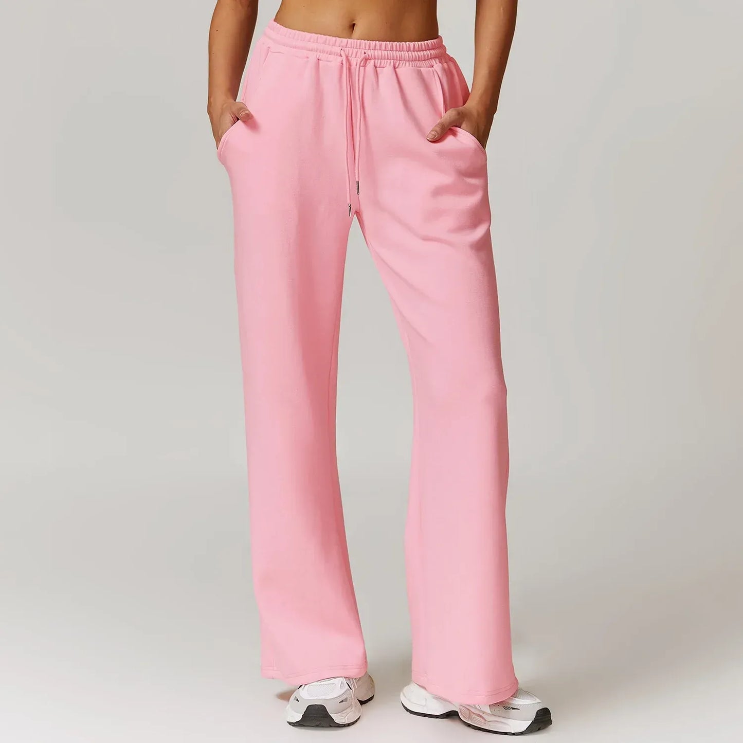 Women's wide leg lounge pants relaxed fit soft knit fabric with drawstring waist