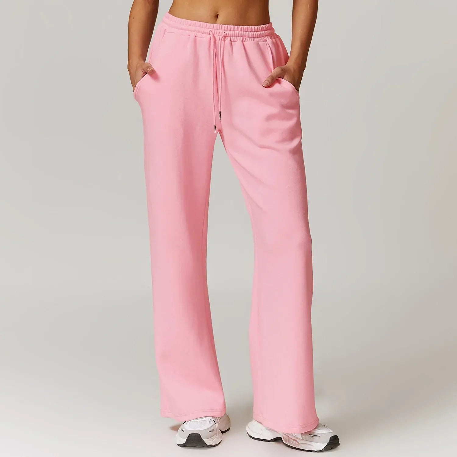 Women's wide leg lounge pants relaxed fit soft knit fabric with drawstring waist
