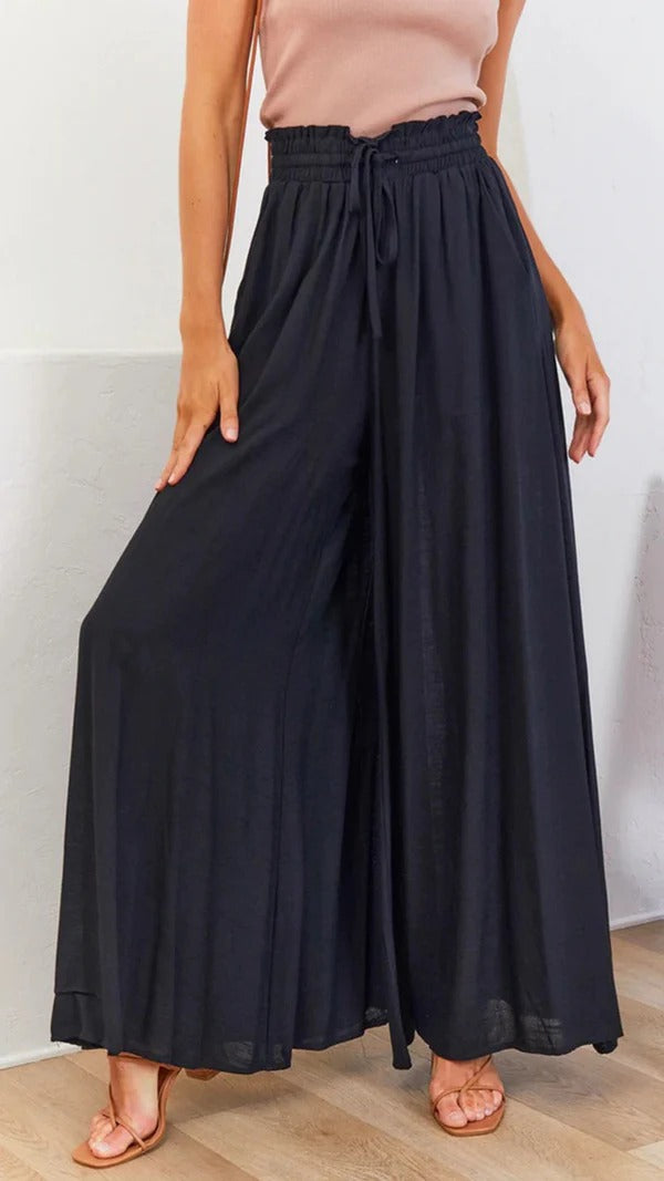 Women's relaxed-fit pleated maxi skirt in flowing cotton blend with elastic drawstring waist