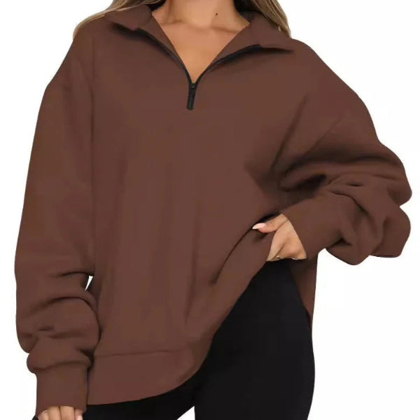 Women's oversized sweatshirt high collar short zip casual pullover relaxed fit cozy streetwear