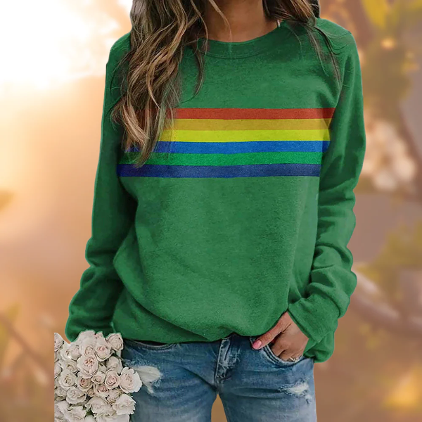 Women's relaxed fit striped crew neck pullover sweater soft knit casual style multi-color stripes