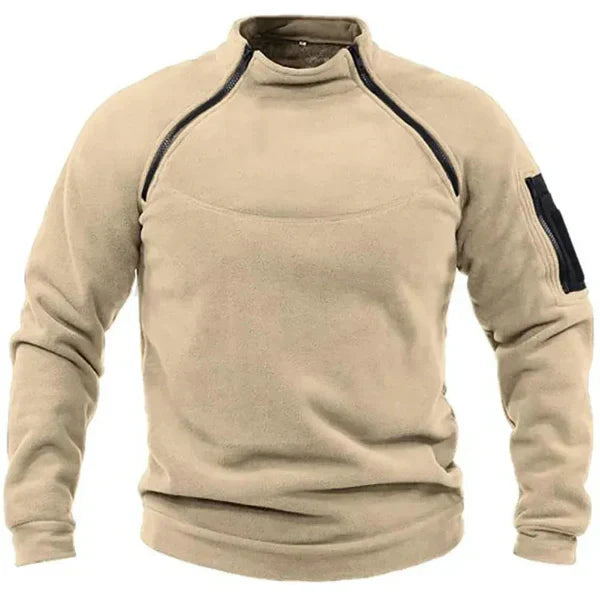 Men's gray fleece sweatshirt regular fit high collar utility pockets outdoor urban style
