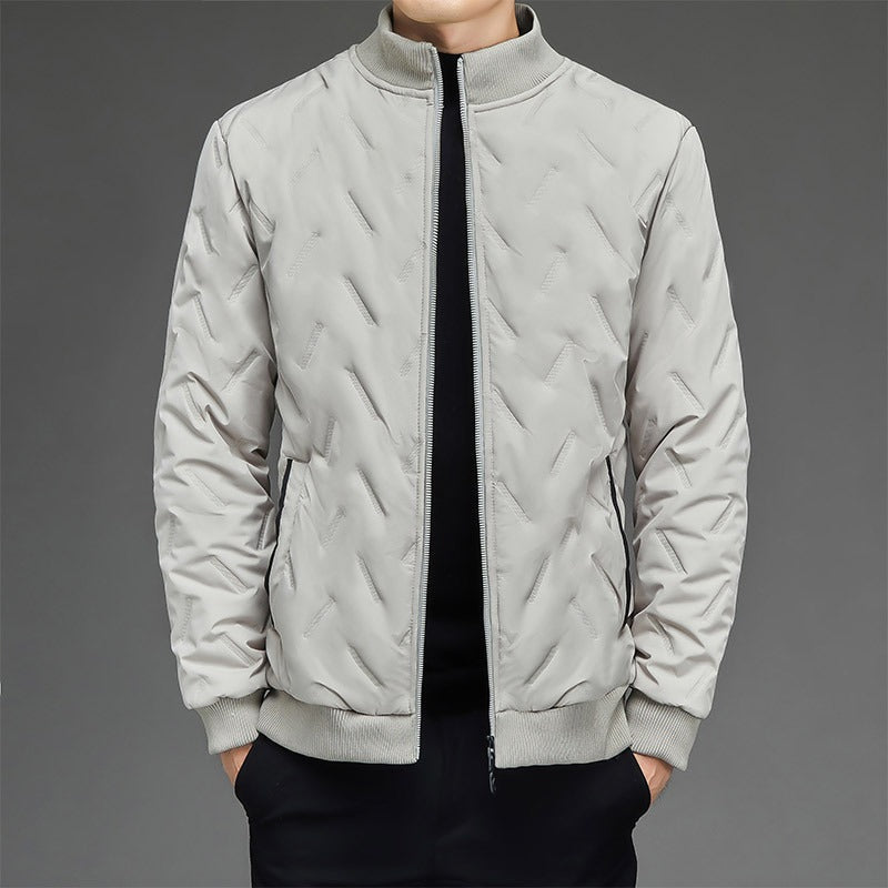Men's black quilted puffer jacket regular fit high collar ribbed edges winter outerwear