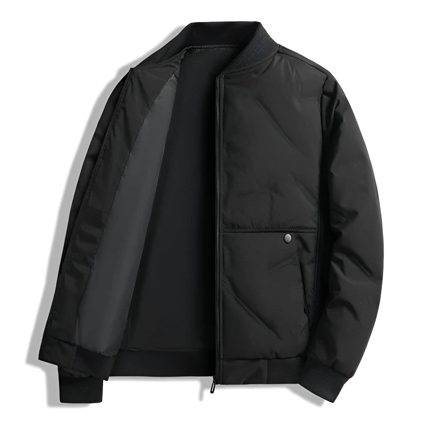 Urban Shell Jacket matte black lightweight insulated city-ready slim silhouette everyday cold-weather wear