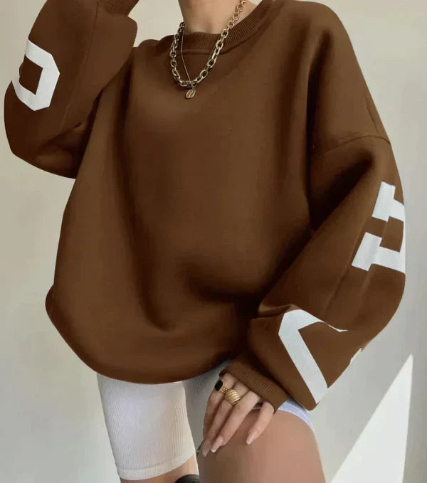 Women's oversized cotton blend sweatshirt dropped shoulders side print casual fashion-forward style