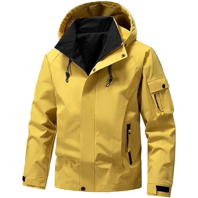 Men's water-resistant hooded jacket regular fit with utility pockets for all-weather outdoor wear