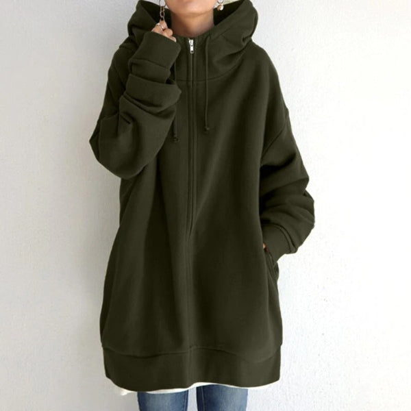 Women's oversized fleece zip-up hoodie in neutral tone with soft interior for all-day comfort