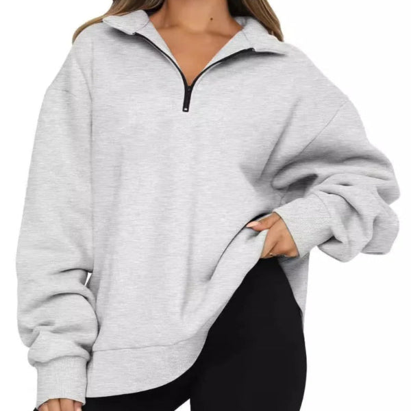 Women's oversized sweatshirt high collar short zip casual pullover relaxed fit everyday comfort
