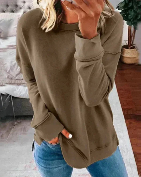 Women's relaxed fit crew neck sweatshirt soft cotton blend with ribbed hem everyday comfort