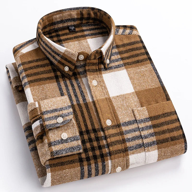 Men's bold plaid cotton shirt traditional collar button-front breathable everyday comfort classic fit