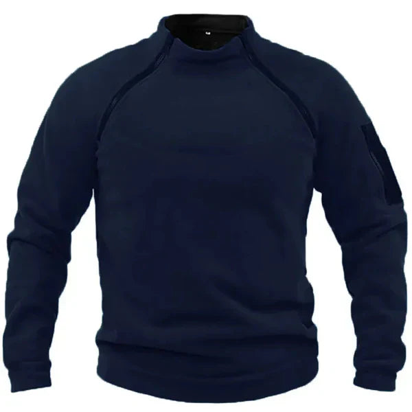 Men's gray fleece sweatshirt regular fit high collar utility pockets outdoor urban style