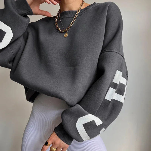 Women's oversized cotton blend sweatshirt dropped shoulders casual side print comfortable everyday style