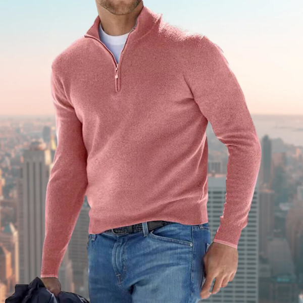 Men's soft breathable quarter-zip sweatshirt regular fit stand collar casual everyday wear