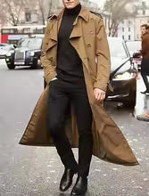 Men's double-breasted hooded trench coat with warm fleece lining, tailored fit, urban style