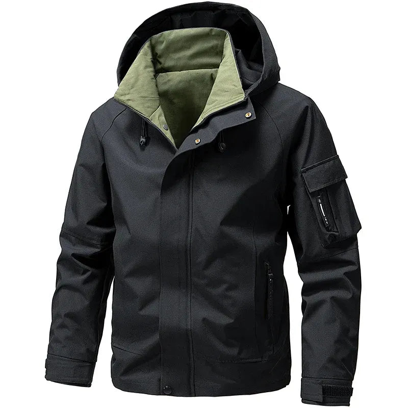 Men's water-resistant hooded jacket regular fit with utility pockets for all-weather outdoor wear