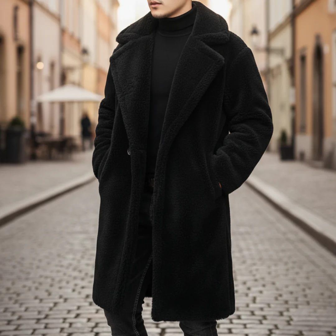 Men's brown teddy coat mixed fabric modern cut versatile everyday winter outerwear