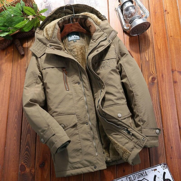 Men's oversized fleece-lined hooded jacket with quilted shoulders, relaxed urban fit for fall and winter