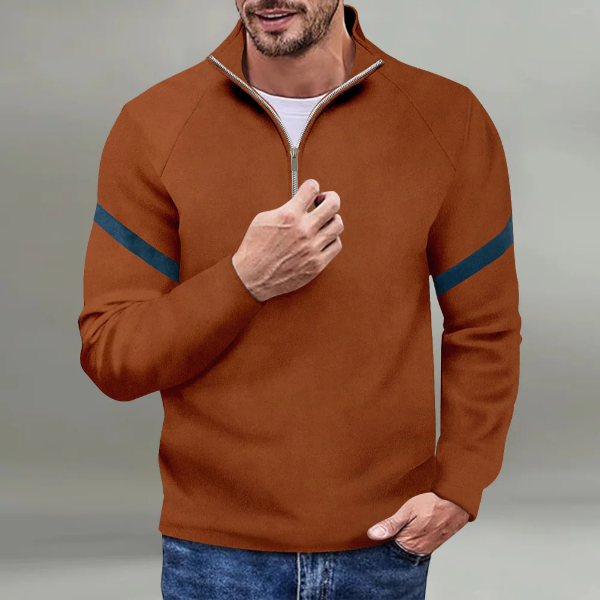 Men's relaxed fit pullover high collar short zipper striped sleeves modern urban style