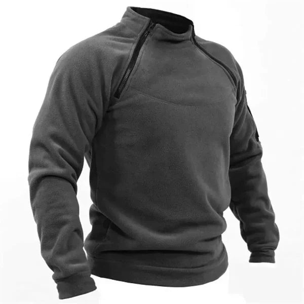 Men's gray fleece sweatshirt regular fit high collar utility pockets outdoor urban style
