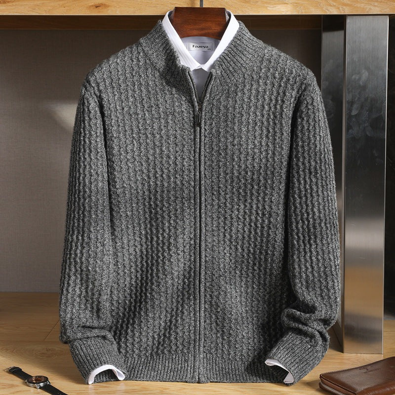 Men's ivory cashmere half-zip mock neck knit sweater lightweight luxurious pure cashmere fabric