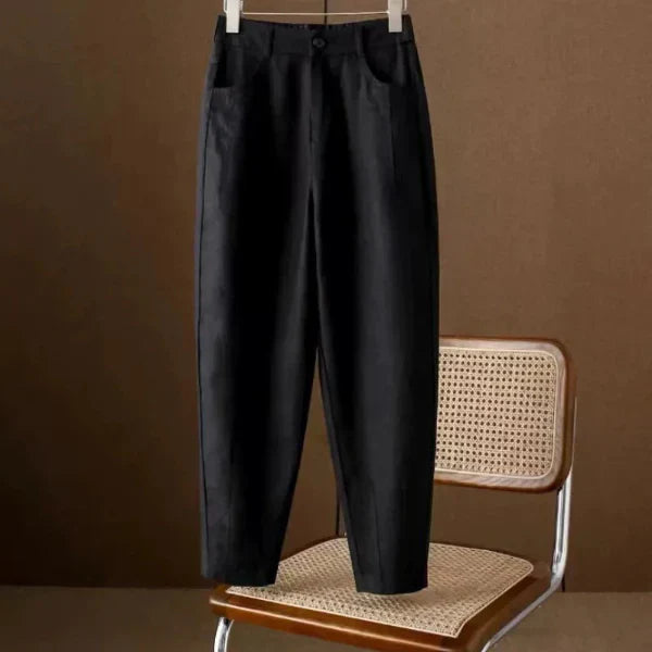 Women's relaxed fit high waist ankle pants in cotton blend with tapered leg and side pockets