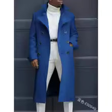Men's beige double-breasted knee-length trench coat classic relaxed fit timeless style