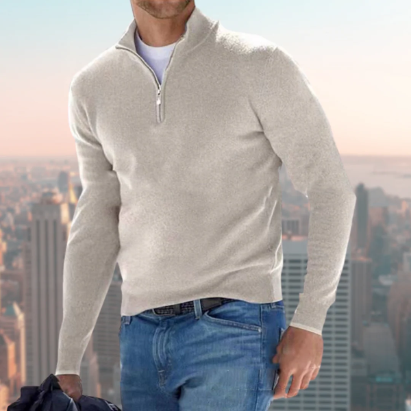 Men's gray quarter-zip sweatshirt regular fit stand collar soft breathable everyday casual