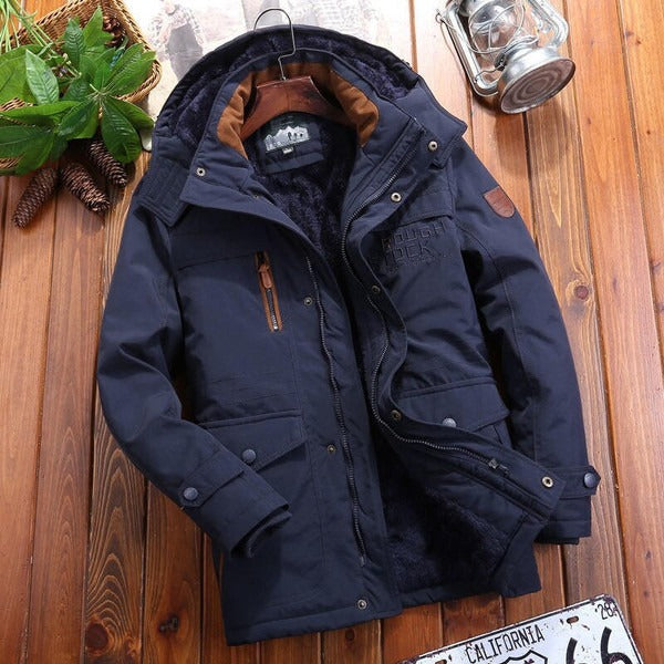 Men's oversized fleece-lined hooded jacket with quilted shoulders, relaxed urban fit for fall winter