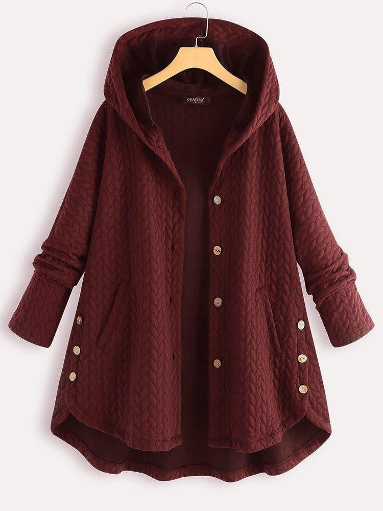 Women's quilted wool hooded mid-length A-line coat with button front closure, chic Nordisk Flair style