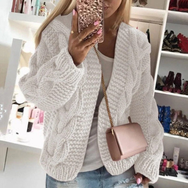 Women's wool blend chunky knit open front cardigan with cable pattern structured silhouette for cozy wear