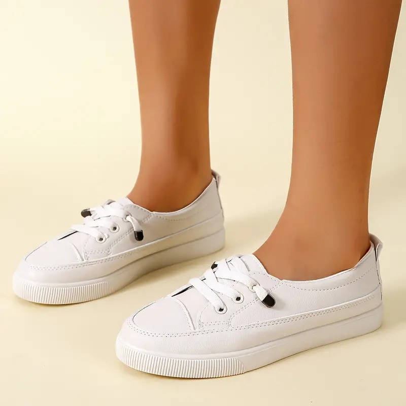 Women's casual slip-on sneakers with elastic band, lightweight PU upper, cushioned insole for all-day comfort