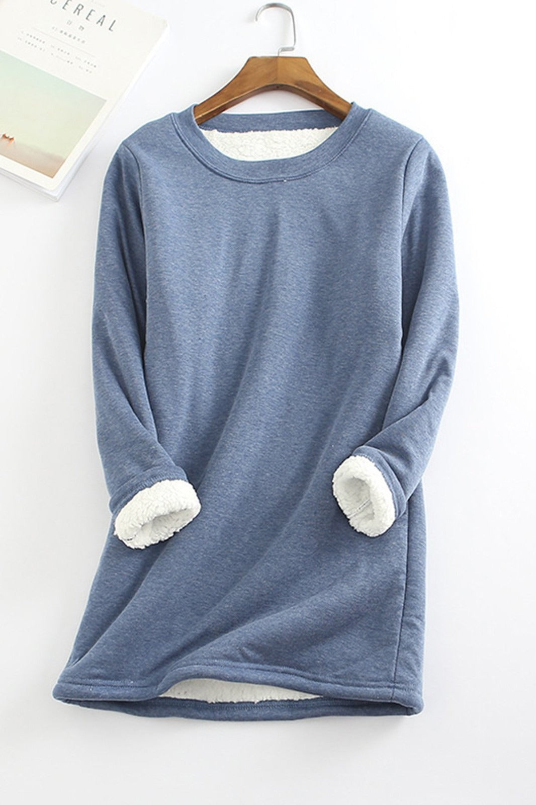 Women's fleece-lined tunic top relaxed fit cozy everyday warmth soft plush interior