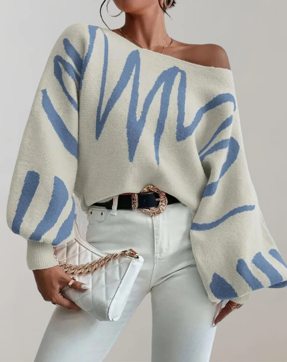 Women's cream cropped off-shoulder knit top relaxed fit with puffed lantern sleeves casual chic