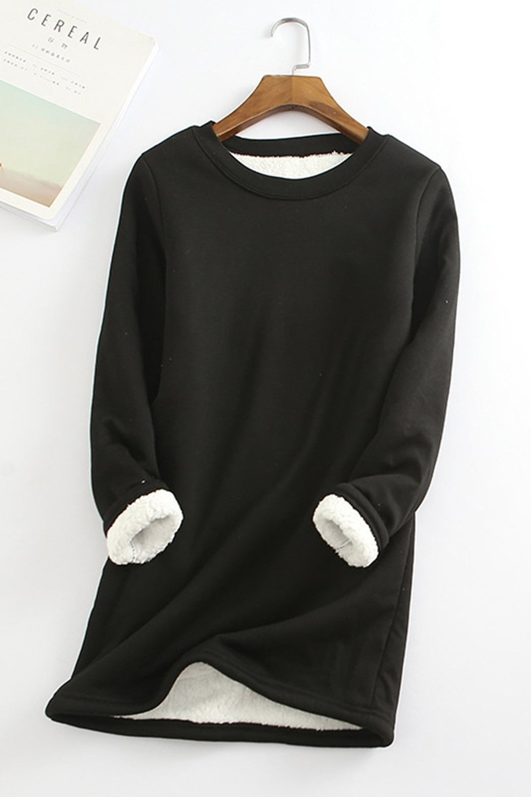 Women's fleece-lined tunic top relaxed fit cozy everyday warmth plush interior layer