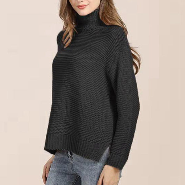Women's chunky wool blend turtleneck sweater relaxed fit cozy knit everyday style