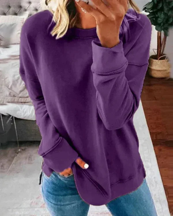 Women's relaxed fit crew neck sweatshirt soft cotton blend casual long sleeve comfort top