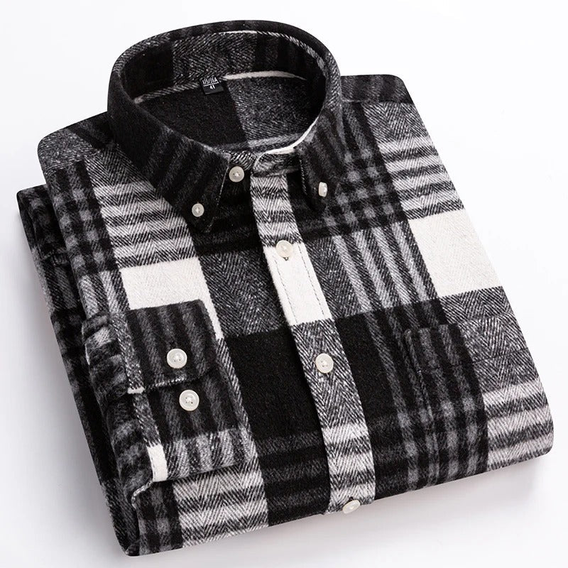 Men's bold plaid cotton shirt traditional collar button-front breathable everyday comfort fit