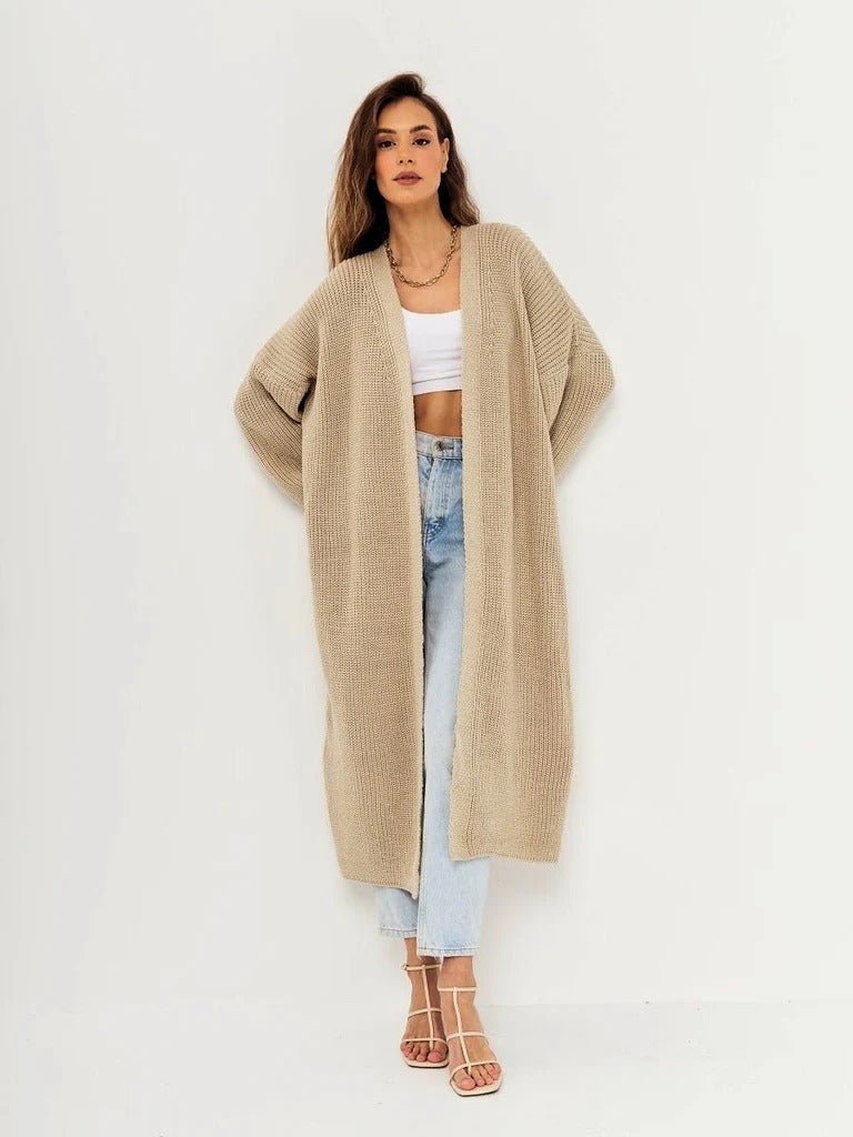 Women's oversized open-front ribbed knit cardigan long cozy layering casual chic style
