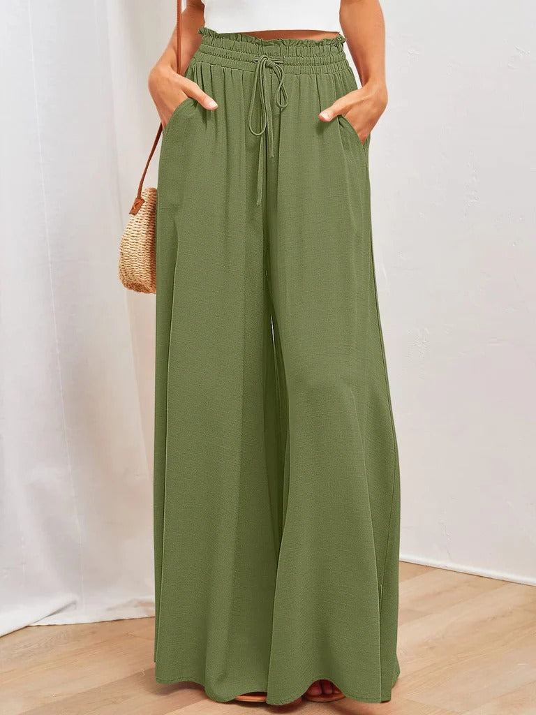 Women's relaxed-fit pleated maxi skirt in flowing cotton blend with elastic drawstring waist