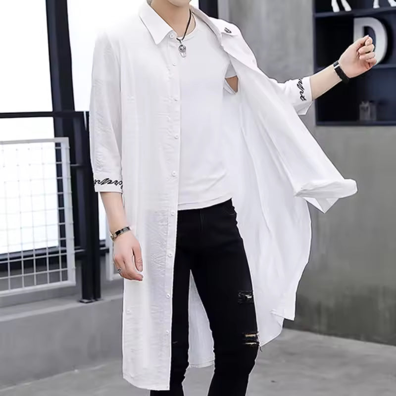Men's oversized cotton-blend trench coat casual urban style with relaxed silhouette long sleeves