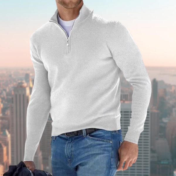 Men's grey quarter-zip sweatshirt regular fit stand collar soft breathable everyday casual top